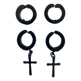 Brincos Masculinos Argola Cruz Pressão Combo Preto Feminino