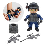 Brinquedo Boneco Policial Articulado Com Acessórios Infantil
