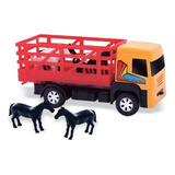 Brinquedo Caminhão Boiadeiro Com 4 Cavalinhos Na Caixa