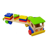 Brinquedo Caminhão Educativo De Madeira Com Peças De Encaixe