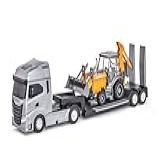 Brinquedo Caminhão Iveco S-Way Plataforma Com Retroescavadeira Case Construction - Usual Brinquedos Com Pneus Emborrachados E Partes Articuladas