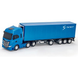 Brinquedo Carreta Caminhão Baú Refrigerado Iveco S way Cor Azul