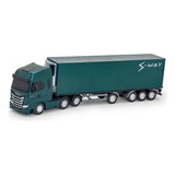 Brinquedo Carreta Caminhão Baú Refrigerado Iveco S way Cor Verde escuro