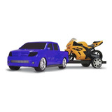 Brinquedo Carrinho Pick Up Vision Hilux Toyota Com Moto Roma