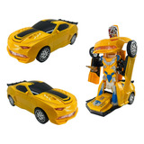 Brinquedo Carro Vira Robo Camaro Amarelo Pilha Som E Luz