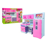 Brinquedo Cozinha Infantil Completa Fogão Geladeira Armários Cor Rosa