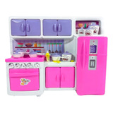 Brinquedo Cozinha Infantil Rosa C Armários Geladeira Fogão