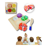 Brinquedo Didático Comida De Madeira Velcro Frutas Legumes