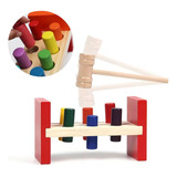 Brinquedo Educativo Bate Pinos De Madeira Martelo Coloridos