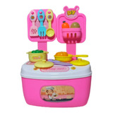 Brinquedo Educativo Kit Cozinha Infantil 19 Pcs Cesta 2 Em 1 Cor Rosa claro
