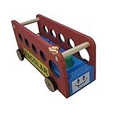 Brinquedo Educativo Pedagógico Em Madeira Carrinho Ônibus - Pinos Geométricos -Ônibus Escolar Vermelho-