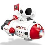 Brinquedo Foguete Astronauta Giratório 360 Grau Luz LED E Música Cor Branco Vermelho