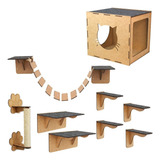 Brinquedo Gato Kit 8 Peças Mdf Carpete Feltro Arranhador