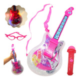 Brinquedo Guitarra Infantil Menina C Microfone Musica Luz