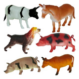 Brinquedo Kit 6 Animais Miniatura Coleção Fazenda Porco Boi