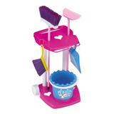 Brinquedo Kit De Limpeza Infantil Vassoura Pá Rodo Balde