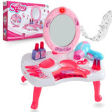 Brinquedo Kit Penteadeira Infantil Rosa Acessórios De Beleza