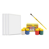 Brinquedo Kit Pintura 3 Telas 16x22 1 Pincel 6 Tintas