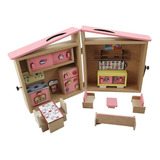 Brinquedo Madeira Casa Casinha Maleta Completa Com Moveis