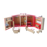 Brinquedo Madeira Casa Casinha Maleta Completa Com Moveis