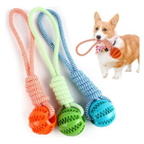 Brinquedo Mordedor Pet Bola Petisco Com Corda Puxador Cães Cor Verde