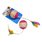 Brinquedo Para Gato Bola Sisal Com Catnip E Penas Na Ponta