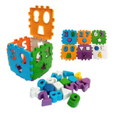Brinquedo Pedagógico Cubo Colorido Didático 14cm   18 Peças