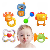 Brinquedos Para Bebê Kit 4 Chocalho Mordedor 1o Infância