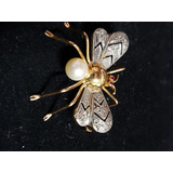 Broche Bug Bee Ouro Pérola Diamante