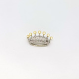 Broche Coroa Em Ouro Branco 18k C diamantes E Perolas