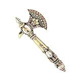 Broche Retrô De Machado De Pedra R Broche De Lapela De Machado De Batalha De Prosperidade Com Diamante Cravejado Requintado Ouro Antigo 