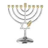 BRTAGG Hanukkah Menorah 9 Velas Chanucá Menorá Estrela De Davi Castiçal Judaico 18 Cm Prata