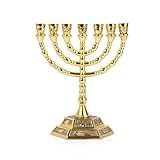 BRTAGG Menorah 7 Velas 12 Tribos De Israel Menorá Castiçal Judaico Do Templo De Jerusalém 20cm De Altura Ouro 