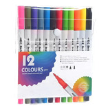 Brush Pen 12 Cores Ponta Dupla Pincel Lettering Caneta Fina