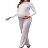 Brynmama Macacão Feminino De Maternidade De Malha Canelada Para Gravidez Babador Sem Mangas Calça Comprida Para Outono E Inverno Damasco PP