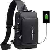 Bsan Shop Mochila Masculina Com Cadeado à Prova D água Anti Roubo Bolsa Com Porta De Carregamento USB Bolsa De Ombro Mochila Transversal
