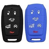 Btopars 2 Peças 6 Botões Borracha De Silicone Controle Remoto Chave Inteligente Capa Protetora Suporte Jaqueta Compatível Com Dodge Ram 1500 2019 202020202020202020 Preto E Azul