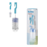 Buba Baby Kit Escova Para Lavar Mamadeira E Bico Com Bucha Esponja Cor Azul 
