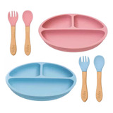 Buba Kit Prato Infantil Divisoria Ventosa E Colher Silicone