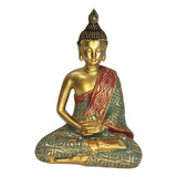 Buda Estatua Decorativa Dourado Com Manto Vermelho