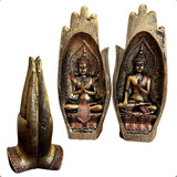Buda Hindu Mao Casal Namaste Enfeite Decorativo Resina 20cm