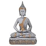 Buda Hindu Na Base Meditando Pote Fortuna Deus Riqueza 22 Cm Cinza C Dourado
