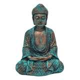 Buda Hindu Tailandês Tibetano Sidarta Em Resina Azul 22 5cm Cor Verde