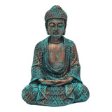Buda Hindu Tailandês Tibetano Sidarta Em Resina Azul 22 5cm