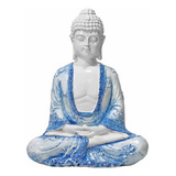 Buda Hindu Tibetano Imagem Estátua Enfeite Branca Azul 22cm