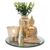 Buda Hindu Tibetano Porta Vela Vaso E Bandeja Decoração Sala