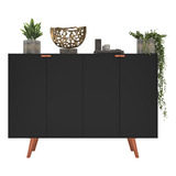 Buffet Aparador 4 Portas Estilo Industrial Preto Com Acabamento Cobreado Retrô Balcão Para Cozinha Sala Industrial Escandinavo