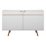 Buffet Aparador Com 2 Portas Retrô Balcão Estilo Vintage Cor Branco Com Cobre