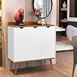 Buffet Aparador Pés Palito 3 Portas 4400 Sandes Cor Branco Nature JM Casa Dos Moveis