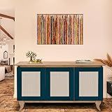 Buffet Madeira Maciça Rústico Telinha 3 Portas Deltan Azul Imbuia